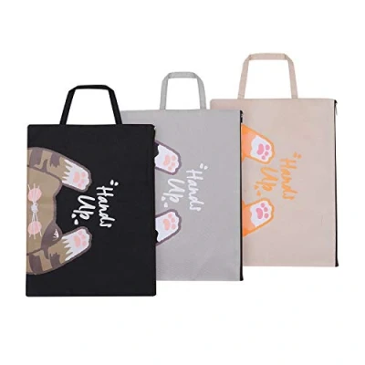 Image of A4 Cute Cartoon Document Wallets 3 Pack Portable Canvas File Folder Zipper Bag Student Papers Pouch Tote Handbag Waterproof Organiser Storage with Handle for School Office