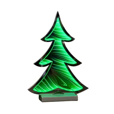 Image of 30cm Standing Infinity Christmas Tree Light with Wooden Base and Green LEDs