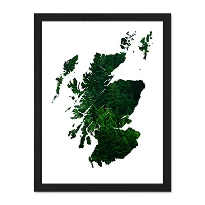 Image of Scotland Map Trees Large Framed Art Print Poster Wall Decor 18x24 inch
