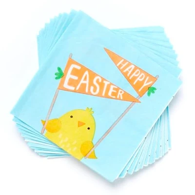 Image of Amscan 502273 Happy Easter Chick Beverage Napkins Party Tableware 16 Pack