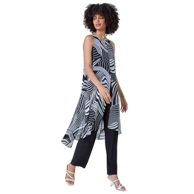 Image of Roman Womens Full Length Printed Overlay Jumpsuit Black Size 10 UK