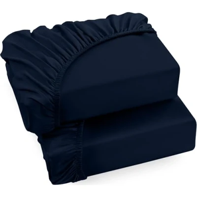 Image of Utopia Bedding Fitted Sheet Single (2 Pack), Navy Deep Pocket 14 inch (35 cm) Easy Care Soft Brushed Microfibre Fabric Shrinkage and Fade Resistant Bottom