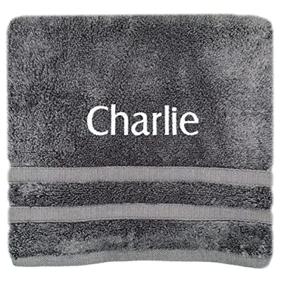 Image of Gaveno Personalised Bath Hand Towels Sizes Embroidered Name (Dark Grey, Towel)