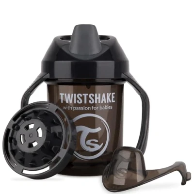 Image of Twistshake Mini Cup 230ml Non Spill Baby Sippy with Soft Spout &amp; Fruit Mixer Leak Proof Weaning BPA Free Training for Kids Water Bottle Black