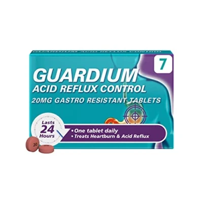 Image of Guardium Tablets, 7 Gastro Resistant Acid Reflux Indigestion Heartburn Esomeprazole, Gerd, Gord, 24 Hour Protection, Antacids, Digestion and Nausea