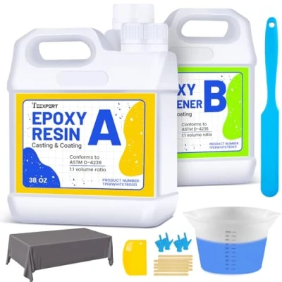 Image of Teexpert Epoxy Resin Kit 2.2L, with 500ML Measuring Cup, Crystal Clear and Hardener, High Gloss Casting Bubble Free for Jewellery Making, Moulds, Art Craft