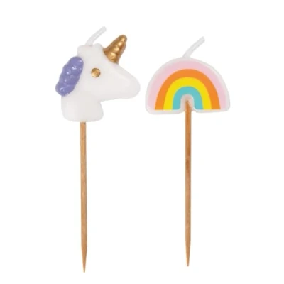 Image of Unique Party 19988 Unicorn &amp; Rainbow Pick Birthday Candles, Pack of 6,7.5 centimeters