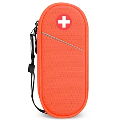Image of SITHON EpiPen Medical Carrying Case Insulated, Travel Medication Organizer Bag Emergency Pouch Holds 2 EpiPens, Asthma Inhaler, Anti Histamine, Auvi Q, Allergy Medicine Essentials, (Orange)