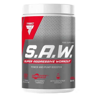 Image of TREC Nutrition S.A.W Pump Supplement Boost Performance with Amino Acids, Arginine, Citrulline, Beta Alanine, and More 400g Energize Your Workouts Wildberry