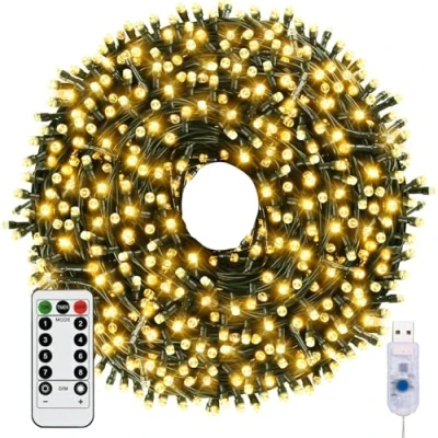 Image of KOOSREEL Fairy Lights &amp; USB String Lights, 20m 200 LEDs Copper Wire Light Waterproof Outdoor Christmas for Indoor Lighting, Bedroom, Wedding Decor, Party, Christmas, Tree Warm