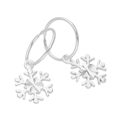 Image of Sterling Silver Snowflake 12mm Sleeper Hoop Earrings