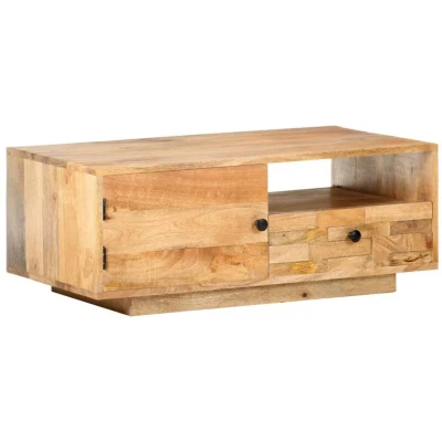 Image of vidaXL Coffee Table, Handmade Solid Mango Wood Construction, Rustic Vintage Design, Rectangular Shape, Ample Storage Farmhouse Living Room Furniture