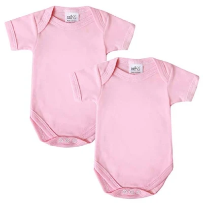 Image of Baby Bodysuits, Vests, Newborn Cotton Short Sleeved Bodysuit, British Made for Boys or Girls, 2 Pack, Pink,