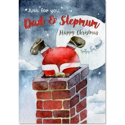 Image of doodlecards Dad and Stepmum Christmas Card Santa Chimney Large A4 Size for &amp; with Plain Envelope