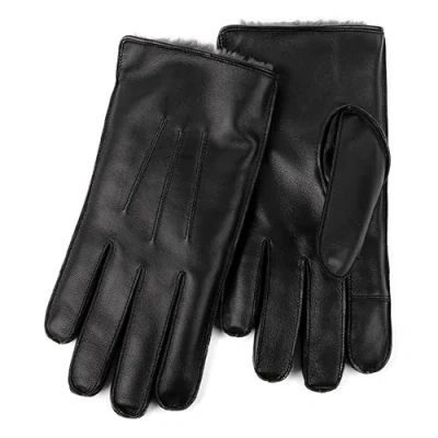 Image of Isotoner Mens Premium 3 Point Leather Glove With Faux Fur Lining