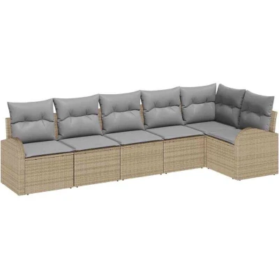 Image of vidaXL 6 Piece Garden Sofa Set with Cushions Beige Poly Rattan