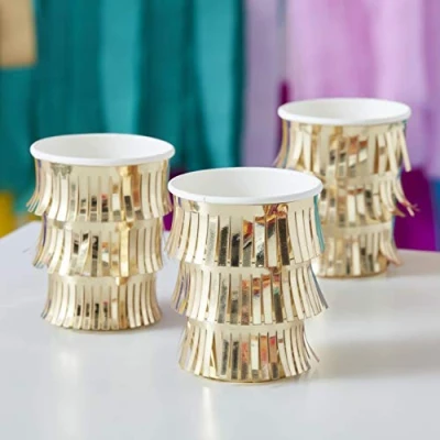 Image of Ginger Ray Gold Foil Fringed Paper Party Cups Tableware 8 Pack, Count (Pack of 1)