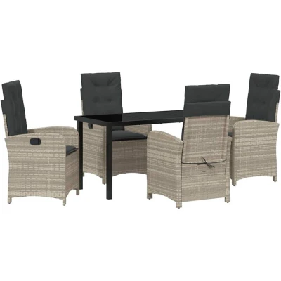 Image of vidaXL 5 Piece Garden Dining Set with Cushions in Light Grey Poly Rattan
