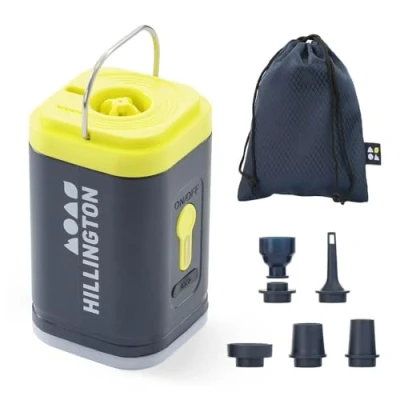 Image of Hillington 3 in 1 Portable USB Air Pump Rechargeable, Weather Resistant, Multi Purpose with Camping Light, Quiet Operation, and 5 Nozzles Compact &amp; Lightweight for Travel Outdoor Use
