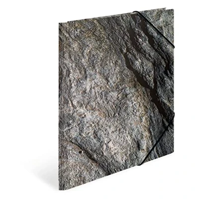Image of HERMA 19775 Portfolio Folder A4 Natural Stone, Children&#039;s Cardboard Corner with Haptic Finish, Inner Print and Elastic Band, Sturdy Folder, for Boys Girls