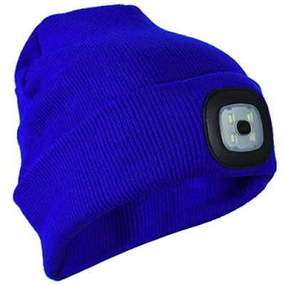 Image of Unisex Knit Beanie Hat With Rechargeable 4 LED Torch Light Head Lamp One Size Outdoors Camping Fishing