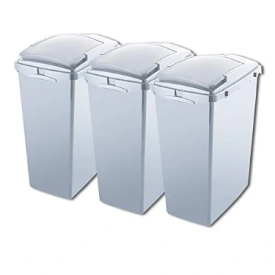 Image of Addis Set of 3 Eco Made from 100% Recycled Plastic 40ltr Waste Trash Bins, 3X 40 Litre, Light Grey, 42.5 x 28 56cm