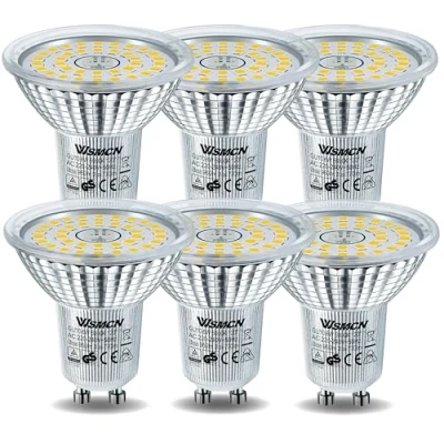 Image of WSMCN GU10 LED Bulbs 6W, Daylight White 5000K 770lm, 100W Halogen Bulb Equivalent, Energy Saving Light Bulbs, PAR16 Spotlight Bulb, 120Beam Angle, Non Dimmable, Pack of 6