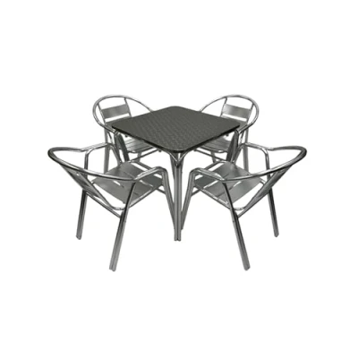 Image of Double Tube Aluminium Furniture Set 4 x chairs &amp; 1 Square Stacking Table, Premium Set, Table and sets