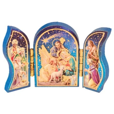 Image of The Healing Corner Mini Christmas Nativity Tryptych Fridge Magnet Holy Family Jesus in a Manger Wise Men and Xmas Angel