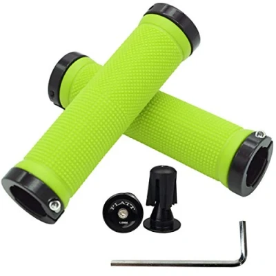 Image of PLATT Bike Handlebar Grips with Aluminum Lock Non Slip Rubber Bicycle Handle Grip for MTB/BMX (Green)
