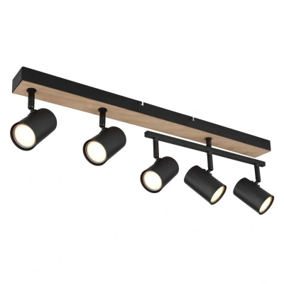 Image of Robby Ceiling Spotlight Bar Matt Black Wood Effect 5x GU10