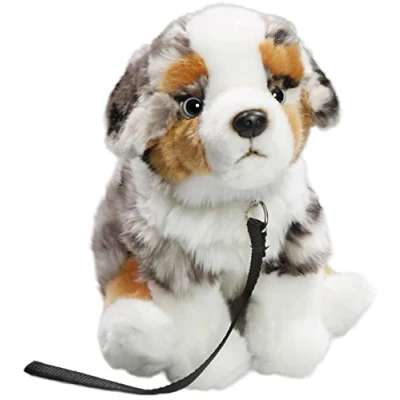 Image of Carl Dick Australian Shepherd Dog sitting with lead 10.5 inches, 25cm, Plush Toy, Soft Toy 3428