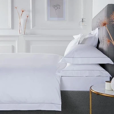 Image of Appletree White Duvet Cover Double Bedding Size (200 x 200cm) Plain with Grey Lining Soft 100% Cotton Hotel &amp; Pillowcases Style Luxury Baratta