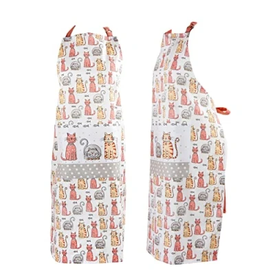 Image of SPOTTED DOG GIFT COMPANY Cat Apron for Women Men with Pocket, Adjustable Kitchen Cooking Baking, Cute Happy Cats Themed Gifts Lovers Chef Baker, 100% Cotton 95cmx70cm