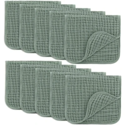 Image of Comfy Cubs Muslin Cloths for Baby, Baby Essentials, Burp Cloths, Squares, 100% Cotton, Hand Washcloths 6 Layers Extra Absorbent and Soft (Fern, 10 Pack, 50 X 25 CM)