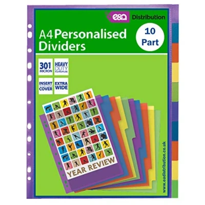 Image of A4 File Dividers Plastic Coloured Tabs Subject Filing Numbered A Z Extra Wide (A4 10 Part Personalised)
