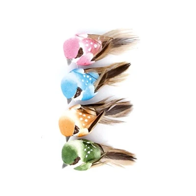 Image of Artemio 4 Birds with Metal Wire 4cm, Feathers, Multicolour, 7 x 1.5 13.5 cm