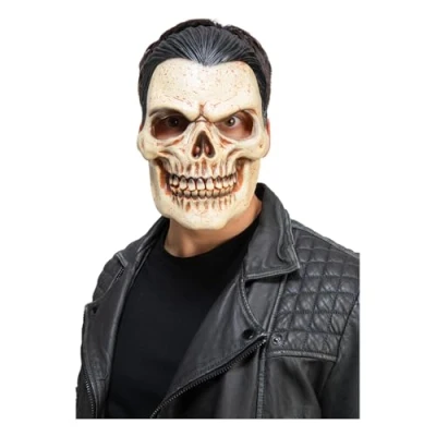 Image of Wicked Costumes Skeleton with Black Hair Full Face Latex Mask Fancy Dress Accessory