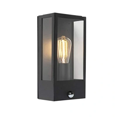 Image of Qazqa Outdoor Wall Lamp I Light Black with Motion Detector IP44 Rotterdam 1 Garden Modern Suitable for LED E27 Stainless Steel Security