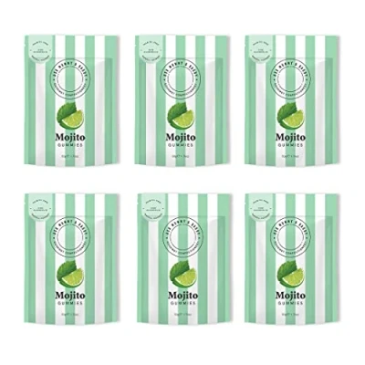 Image of Ask Mummy &amp; Daddy Mojito Cocktail Gummies 50g x 6 Pouches Fizzy Mint Leaf Sweeties Lime, and Rum Flavoured Sweets Chewy Gourmet Jellies Palm Oil Free Alcohol
