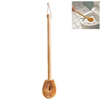 Image of Wooden Toilet Brush Natural Coconut Cleaning Bathroom Environmentally Friendly Wood Handle
