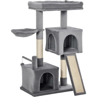 Image of PawHut Cat Tree Tower W/Sisal Scratching Posts Pad Hanging Ball Perch Condo Hammock