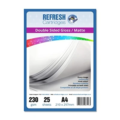 Image of Refresh Cartridges Glossy/Matte Double Sided A4 Professional Inkjet Photo Paper 230gsm 25 Sheets