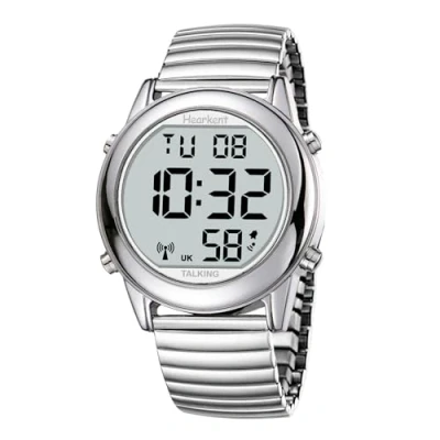 Image of Hearkent Atomic Digital Talking Watch British English Speaking Pleasant Voice Big Numbers Radio conrtolled for Elderly Or Blind People (Elastic Silver)