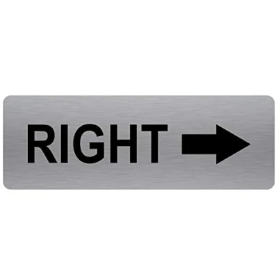 Image of METAL Right Sign WITH IMAGE Brushed Silver Aluminium Warning Safety Security Door Notice Office Shop Warehouse School Cafe Business Direction Arrow