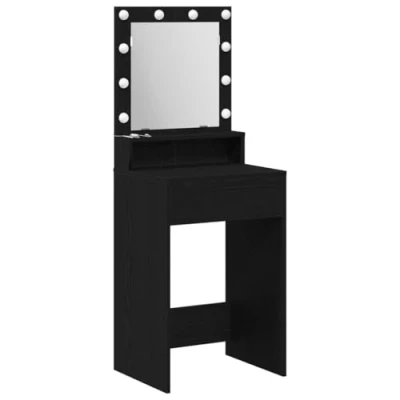 Image of vidaXL Black Oak Engineered Wood Vanity 50x41x135 cm with Mirror &amp; LED Lighting