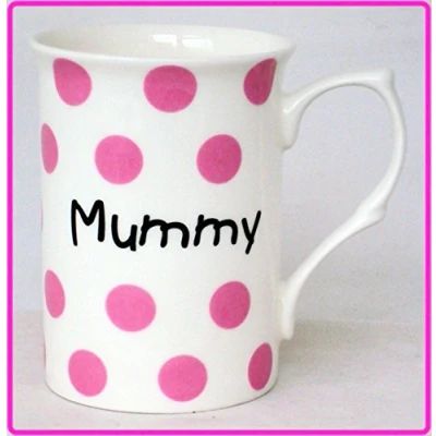 Image of Mummy Mug Fine Bone China Pink Spots Mum Cup Hand Decorated in UK
