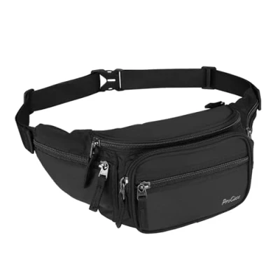 Image of ProCase Bum Bag Waist Fanny Pack for Men Women Ladies with 6 Pockets and Adjustable Belt Large Dog Bumbag Walking Running Hiking Cycling Travel Holiday Festival Christmas Disney Black, M
