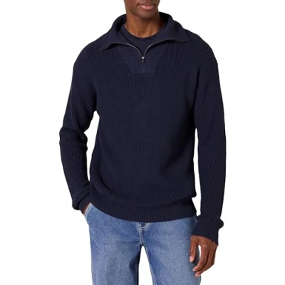 Image of Amazon Essentials Men&#039;s Quarter Zip, Rib Knit, Relaxed fit Jumper, Navy, XS