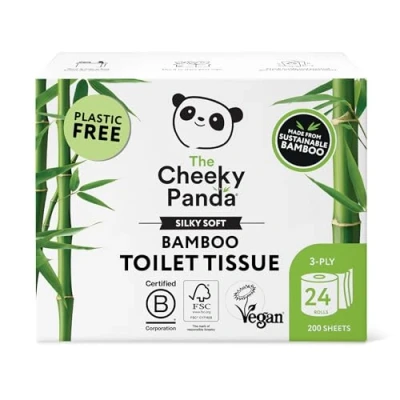 Image of The Cheeky Panda Bamboo Toilet Rolls Bulk Buy 24 of 3 Ply Paper Plastic Free Packaging and Sustainable Tissue White